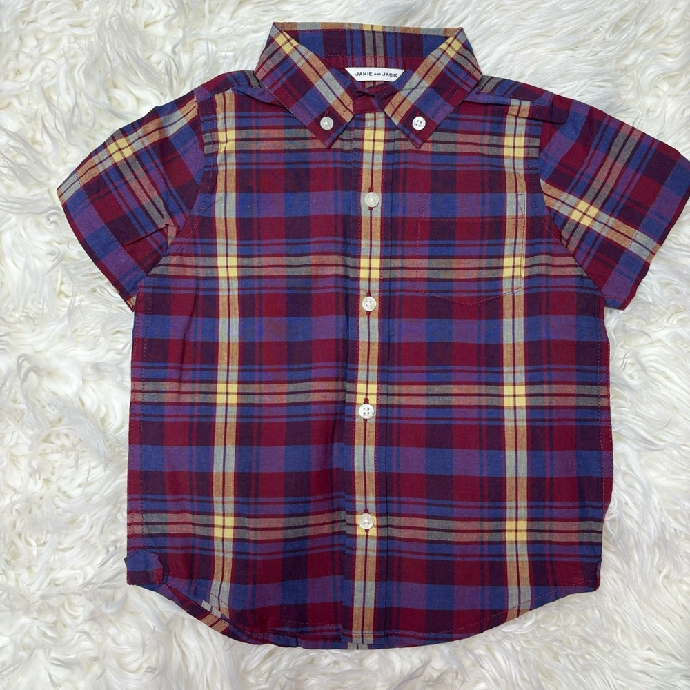 NWT Janie and Jack flannel button down boys short size 6-12 months